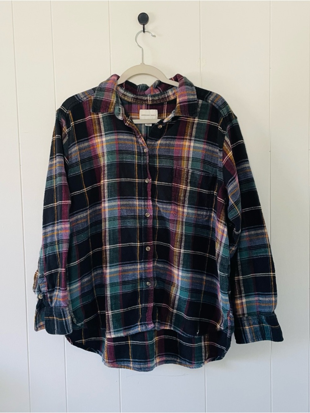 Plaid Button-Front Flannel Shirt - Multicolor